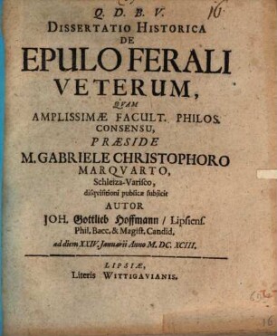 Diss. hist. de epulo ferali Veterum