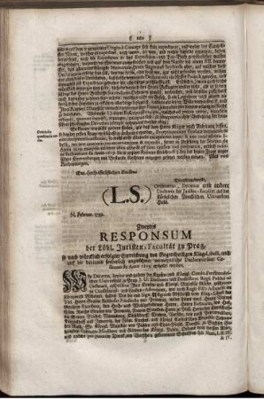 Zweytes Responsum der Löbl. Juristen-Facultät zu Prag.
