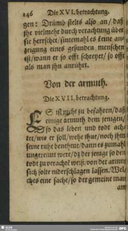 Die XVII. betrachtung. Von der armuth