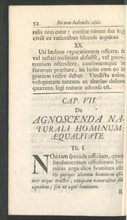 Cap. VII. De Agnoscenda Naturali Hominum Aequalitate.