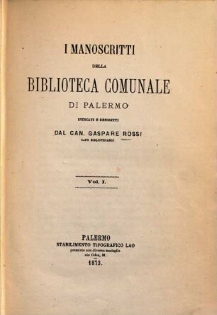 I manoscritti della Biblioteca Comunale di Palermo. 1