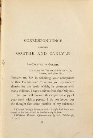 Correspondence between Goethe and Carlyle