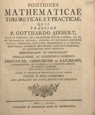 Positiones mathematicae theoreticae et practicae