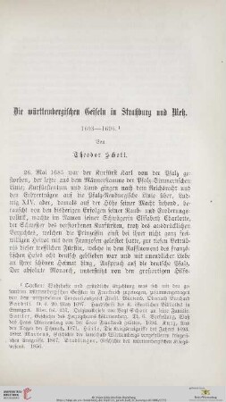 Die württembergischen Geiseln in Straßburg und Metz : 1693-1696