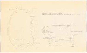 Garten Therstappen, Brühl: Großes Wasserbecken: Grundriss und Schnitt 1:20, 2 Ansichtdetails 1:10