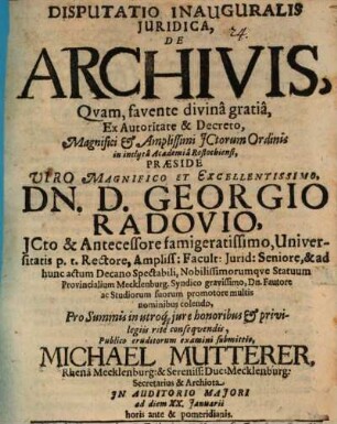 Disp. inaug. iur. de archivis