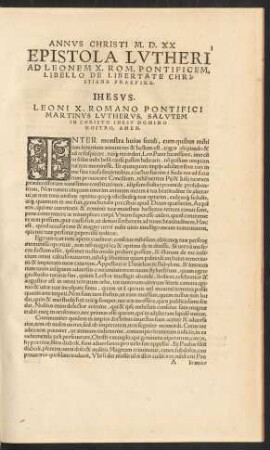 Epistola Lutheri Ad Leonem X. Rom. Pontificem ...