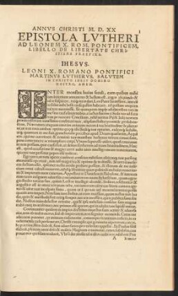 Epistola Lutheri Ad Leonem X. Rom. Pontificem ...