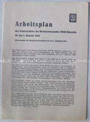 Arbeitsplan des Neuereraktivs des FDGB-Bezirksvorstandes Schwerin