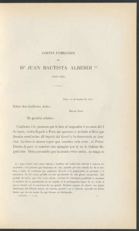 Cartas familiares del Dr. Juan Bautista Alberdi : (1875-1878)