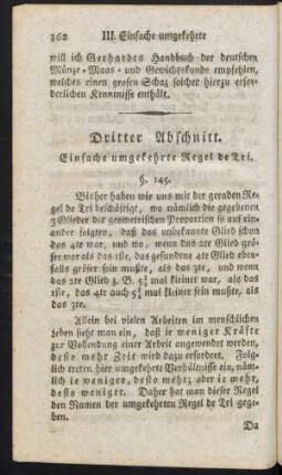 Dritter Abschnitt. Einfache umgekehrte Regel de Tri
