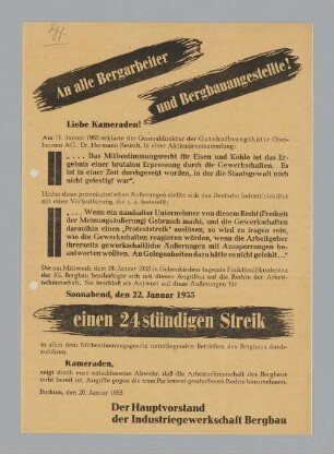 "An alle Bergarbeiter und Bergbauangestellte!"