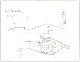 Gsaenger, Gustav; Waldkraiburg, Karlsbader Str.; Ev. Kirche, Pfarrhaus; Umbau und Erweiterung Gemeindehaus; Neubau Kindergarten - Ev. Kirche, Vorstudie (Ansichten)