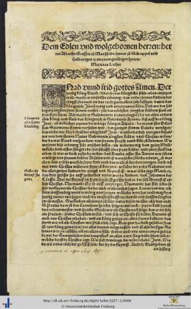 Dem herren Albrecht Graffen zuo Manßfeldt Martinus Luther mit handschriftlichen Eintragungen