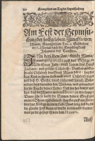 Am Fest der Heymsuchung der hochgelobten Jungkfrawen Marie ...
