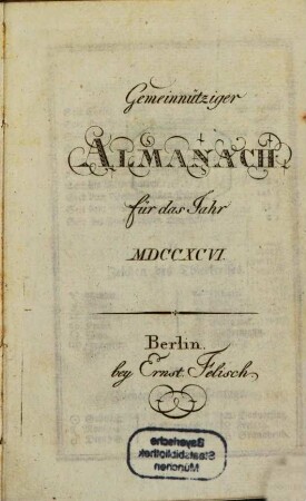 Gemeinnütziger Almanach : für das Jahr ..., 1796