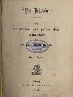 Die Jobsiade : Ein grotesk-komisches Heldengedicht in drei Theilen von Carl Arnold Kortum, 1