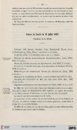 Séance du Comité du 15 juillet 1867
