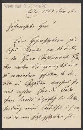 Brief an Friedrich Wilhelm Jähns : 18.06.1884