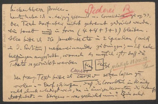 Brief an Willy Strecker und B. Schott's Söhne : 09.10.1923