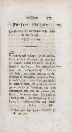 Fünfter Abschnitt. Magdeburgische Gefangenschaft Letzte Lebensjahre. 1745 - 1763.