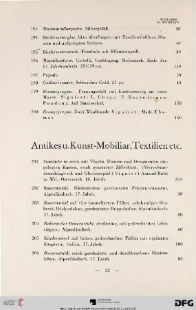 Antikes u. Kunst-Mobiliar, Textilien etc. (Nr. 201-234)