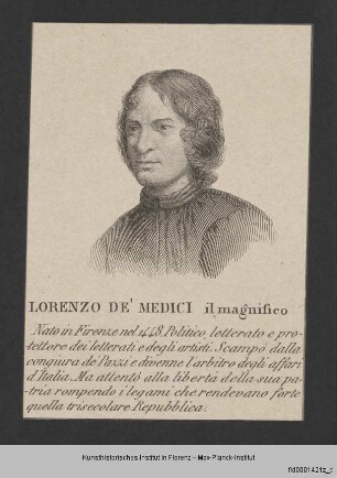 Folge von Bildnissen, Fürstenhäuser und Dogen : Bildnis des Lorenzo de'Medici, auch Il Magnifico genannt