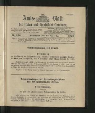 No. 270, 25. Dezember 1920