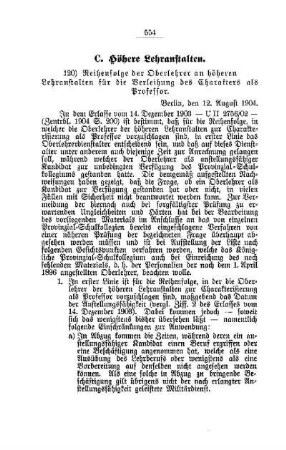 Reihenfolge der Oberlehrer an höheren Lehranstalten für die Verleihung des Charakters als Professor : [C. Höhere Lehranstalten]