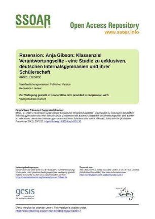 Rezension: Anja Gibson: Klassenziel Verantwortungselite - eine Studie zu exklusiven, deutschen Internatsgymnasien und ihrer Schülerschaft