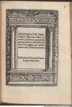 Xenocratis Philosophi Platonici liber de morte