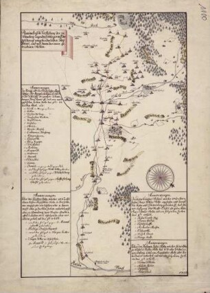 Planimetrische Vorstellung des zu Schneeberg liegenden Gebirges und der Zeit darauf umgehenden lieben Bergbaues und mit denen darinnen getriebenen Stollen, kolorierte Handzeichnung, 1753