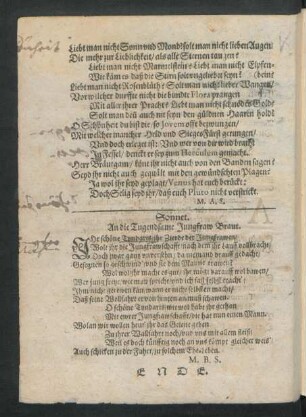 Sonnet. An die Tugendsame Jungfraw Braut.