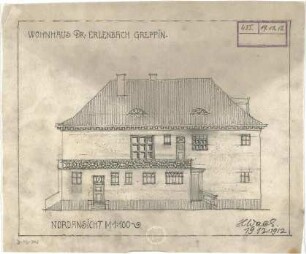 Wach, Hugo; Greppin (heute Bitterfeld-Wolfen); Wohnhaus Dr. Erlenbach - Nordseite (Ansicht)