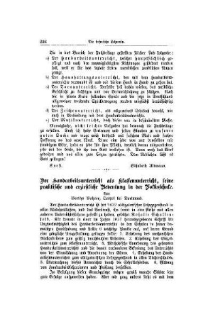 Der Handarbeitsunterricht als Klassenunterricht, seine praktische und erziehliche Bedeutung in der Volksschule