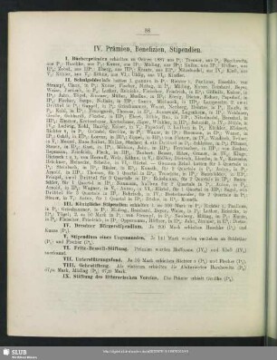 IV. Prämien, Benefizien, Stipendien