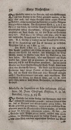 Modesta de baptismo et fide infantum disquisitio.