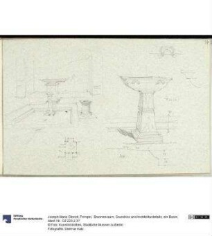 Pompei, Brunnenraum, Grundriss und Architekturdetails, ein Basin