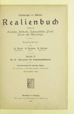 Realienbuch : enthaltend Geschichte, Erdkunde, Naturgeschichte, Physik, Chemie und Mineralogie