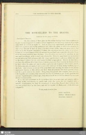 The Booksellers To The Reader