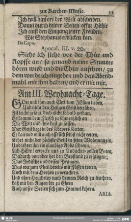 Am III. Weyhnacht-Tage
