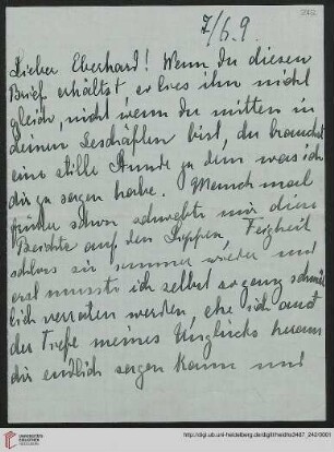 Heid. Hs. 3487,242: Brief von Marie Luise Gothein an Eberhard Gothein