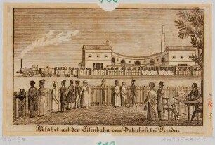 Der Lockschuppen des Leipziger Bahnhofes zwischen der Leipziger Straße und Eisenbahnstraße in Dresden-Neustadt, 1839 eingeweiht, Blick nach Osten