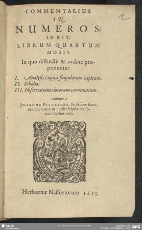 Commentarius In Numeros: Id Est, Librum Quartum Mosis : In quo distincte & ordine proponuntur: I. Analysis Logica singulorum capitum. II. Scholia. III. Observationes locorum communium