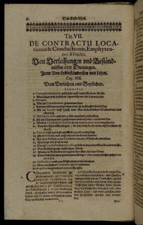 Tit. VII. De Contractu Locationis & Conductionis, Emphyteurico & Feudali. Von Verleihungen und Beständnüssen oder Mietungen.