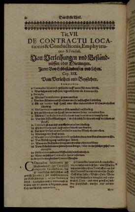 Tit. VII. De Contractu Locationis & Conductionis, Emphyteurico & Feudali. Von Verleihungen und Beständnüssen oder Mietungen.