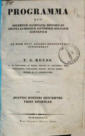 Programma quo solemnem Societatis historicae circuli ad moenum inferioris sodalium conventum : ad diem 26. augusti 1836 concelebrat
