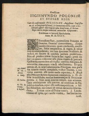 Consilium Sigismundo Poloniae Et Sueciae Regi ...