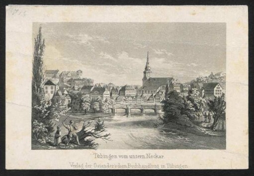 Tübingen vom untern Neckar : Lithographie