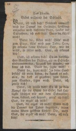 Das Fünfte. Gebet während der Schlacht.